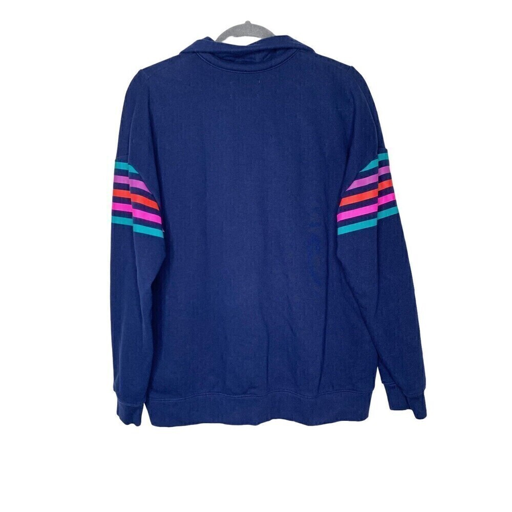Lands End Serious Sweats Sweatshirt 90's Striped Womens Sz L 14/16 Retro Blue - Picture 2 of 9